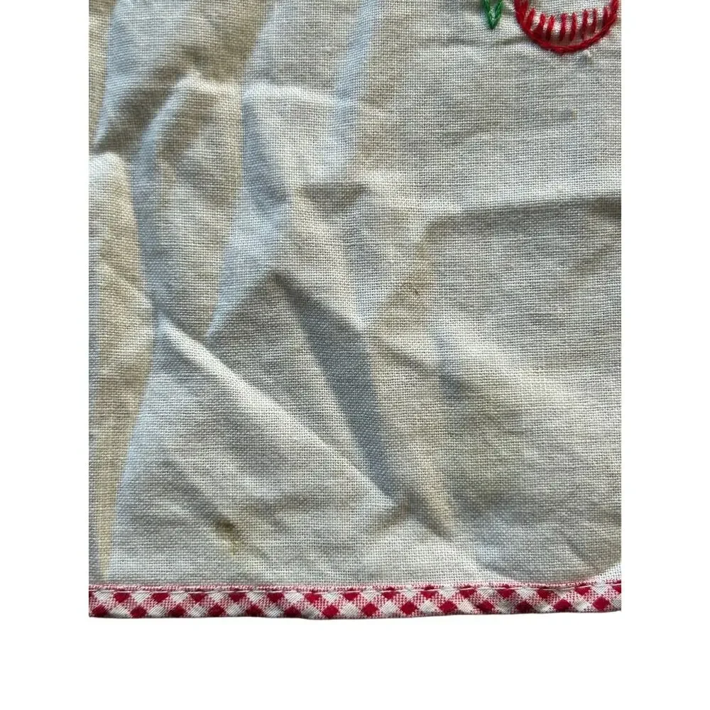 Vintage hand-embroidered square table topper tablecloth fruit design